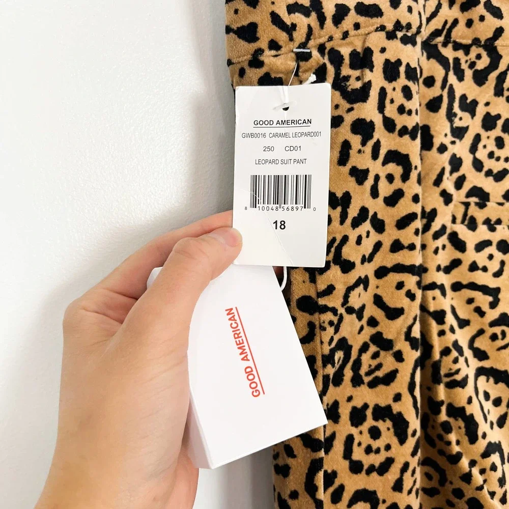 NWT Good American Leopard Print Caramel Brown Velvet High Rise Suit Pant Size 18 - Picture 8 of 11